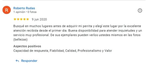 5-star review from Roberto Rudas praising service quality